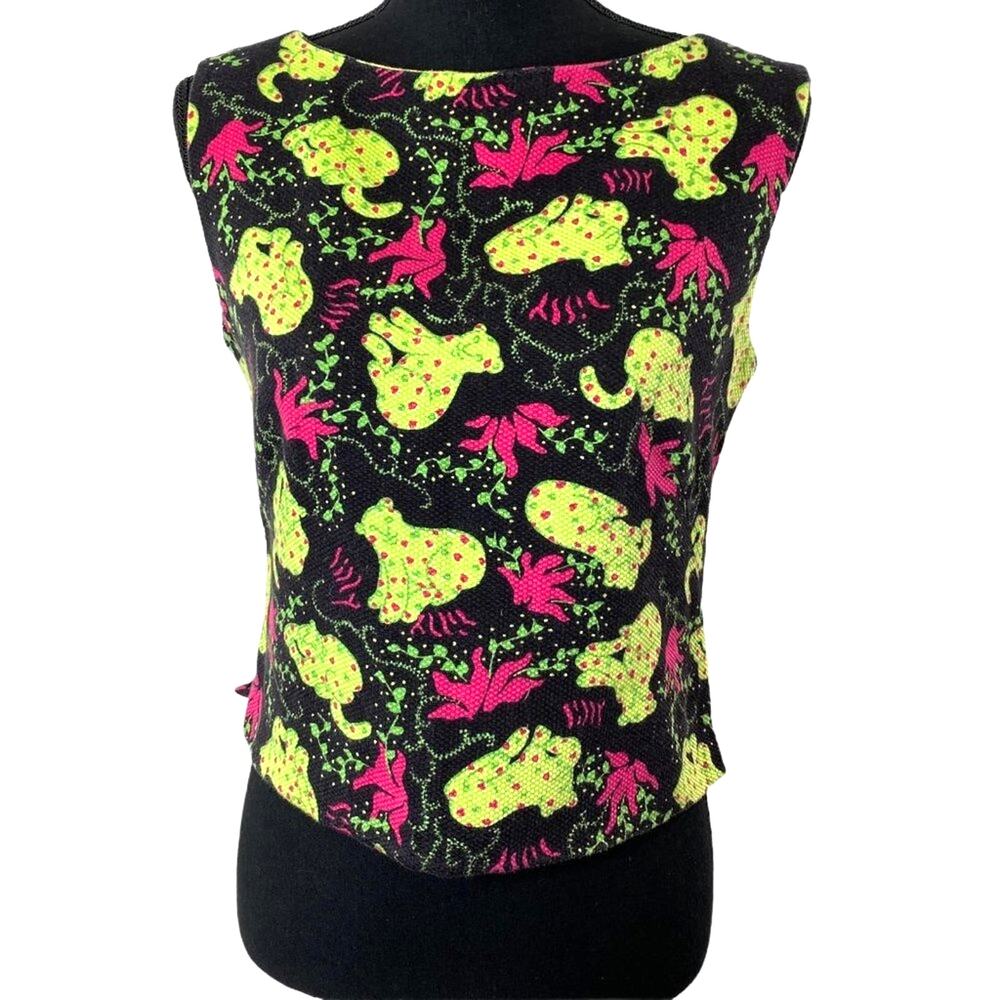 Lilly Pulitzer Womens  Jungle Cat Novelty Print Cotton Sleeveless Blouse Med Y2K